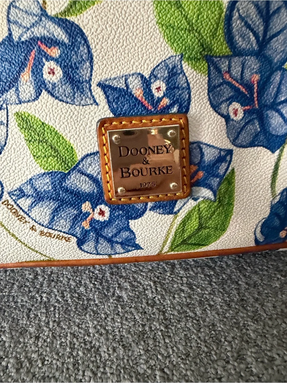 Dooney & Bourke White Blue Floral Crossbody with Tan Trim